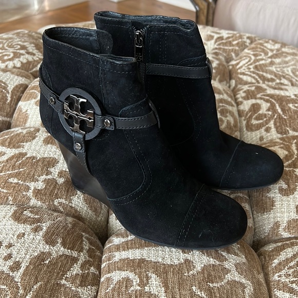 Tory Burch Shoes - Tory Burch black logo wedge boots size 8